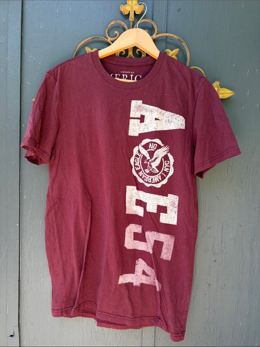 American Eagle Outfitters Maroon Vertical Logo Tee